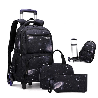 Kids Rolling School Backpack with 6-Wheel Trolley & Lunch Bag by HitMyNeed