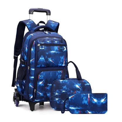 Kids Rolling School Backpack with 6-Wheel Trolley & Lunch Bag 6-wheels-set-1 by HitMyNeed