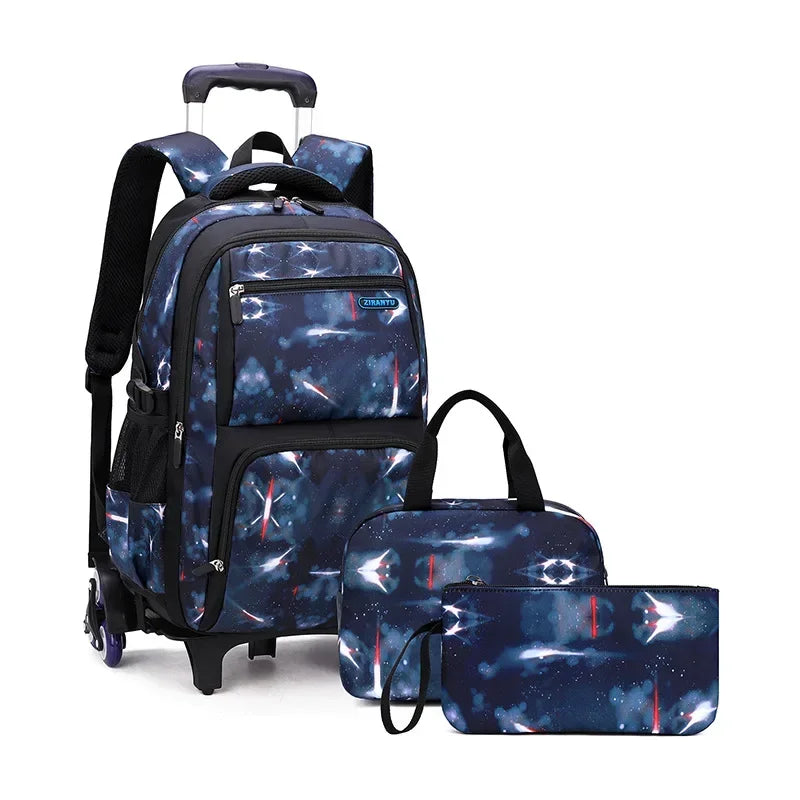 Kids Rolling School Backpack with 6-Wheel Trolley & Lunch Bag 6-wheels-set-2 by HitMyNeed