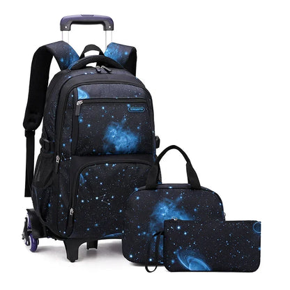 Kids Rolling School Backpack with 6-Wheel Trolley & Lunch Bag 6-wheels-set-3 by HitMyNeed