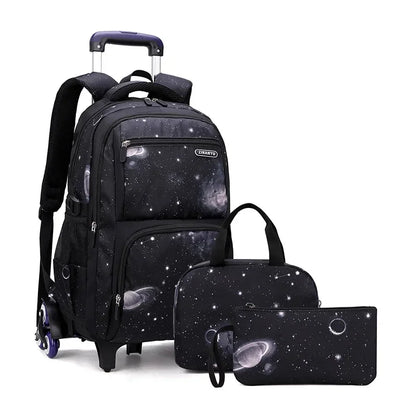 Kids Rolling School Backpack with 6-Wheel Trolley & Lunch Bag 6-wheels-set-4 by HitMyNeed