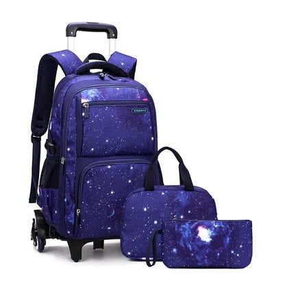 Kids Rolling School Backpack with 6-Wheel Trolley & Lunch Bag 6-wheels-set-5 by HitMyNeed