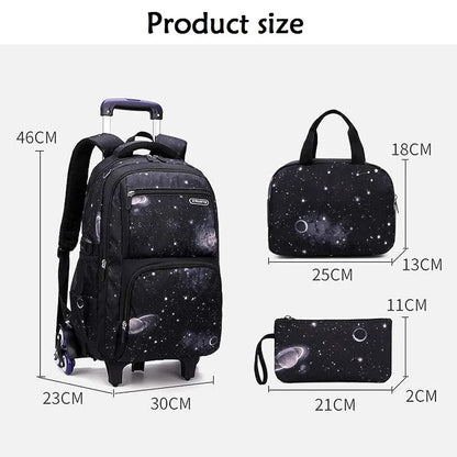 Kids Rolling School Backpack with 6-Wheel Trolley & Lunch Bag by HitMyNeed