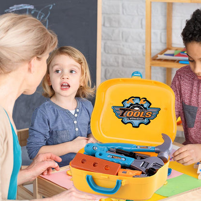 Kids Toy Toolbox Set with 14 Safe Plastic Tools by HitMyNeed