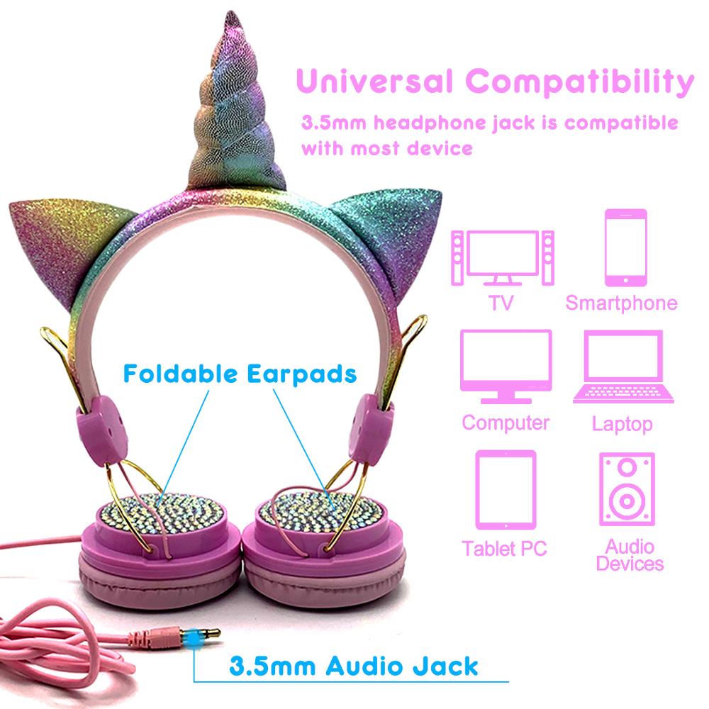 Kids Unicorn Headphones with 3.5mm Wired Connection by HitMyNeed