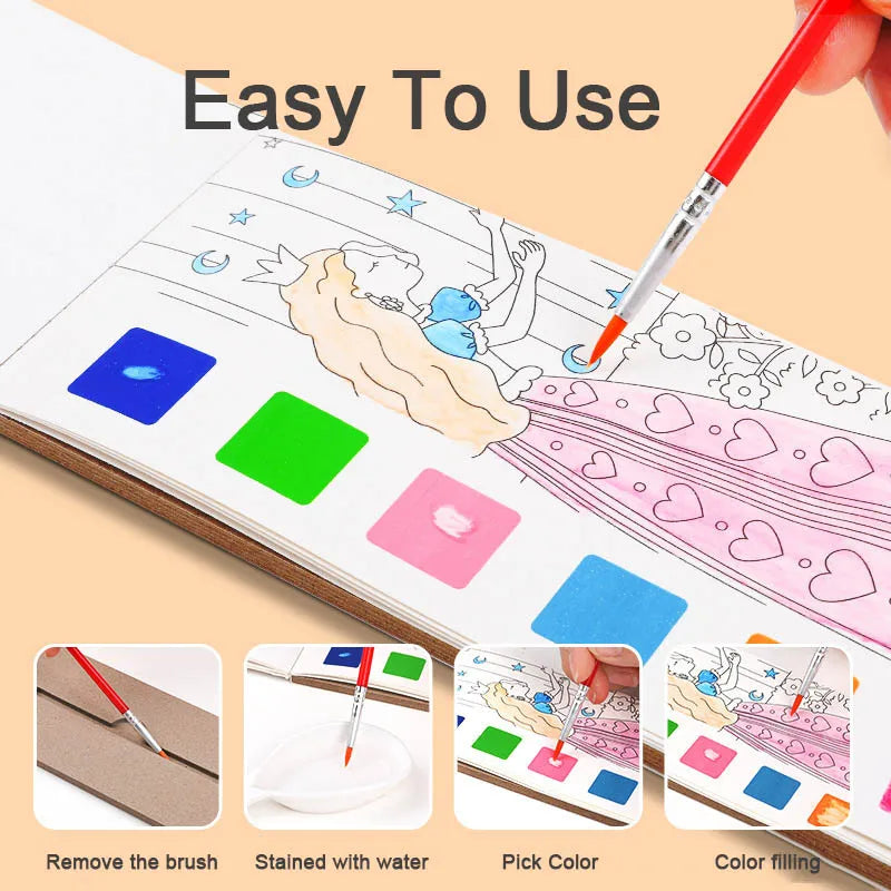 Kids Watercolour Painting Book with Brush, 12 Sheets by HitMyNeed
