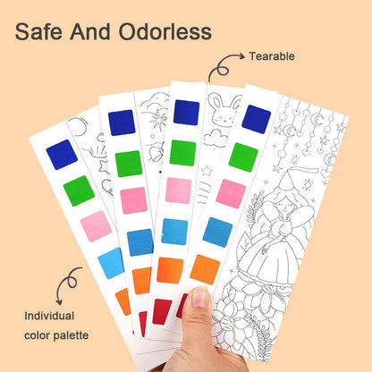 Kids Watercolour Painting Book with Brush, 12 Sheets by HitMyNeed