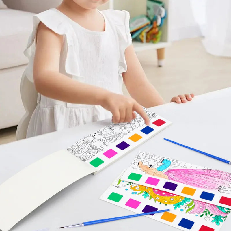 Kids Watercolour Painting Book with Brush, 12 Sheets by HitMyNeed