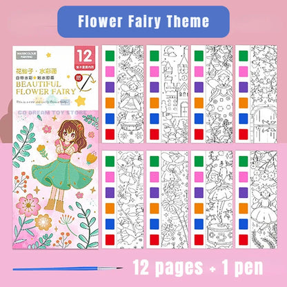 Kids Watercolour Painting Book with Brush, 12 Sheets flower-fairy by HitMyNeed