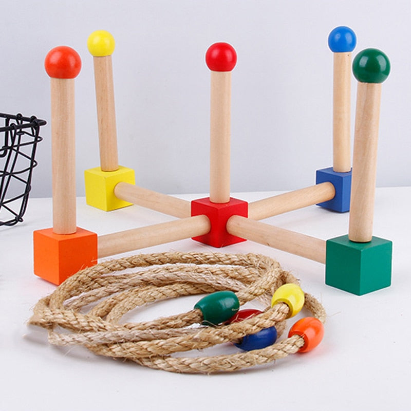 Kids Wooden Ring Toss Game Set with Rope Hoops by HitMyNeed
