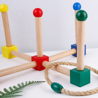 Kids Wooden Ring Toss Game Set with Rope Hoops by HitMyNeed