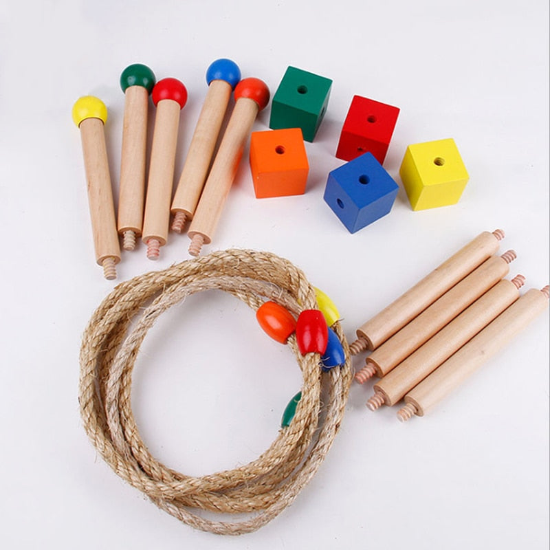 Kids Wooden Ring Toss Game Set with Rope Hoops by HitMyNeed