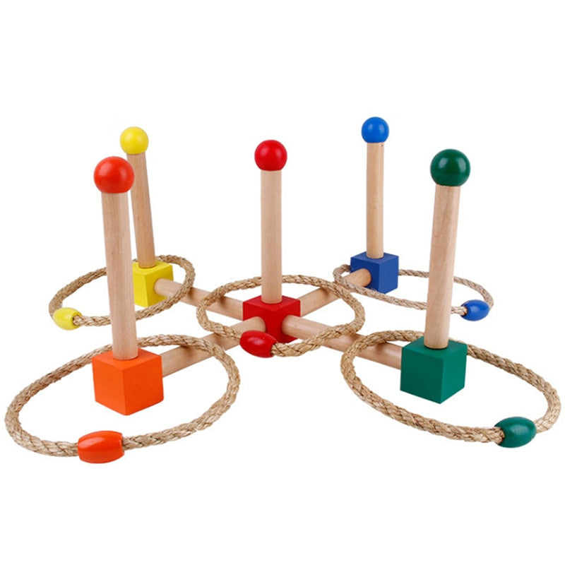 Kids Wooden Ring Toss Game Set with Rope Hoops by HitMyNeed