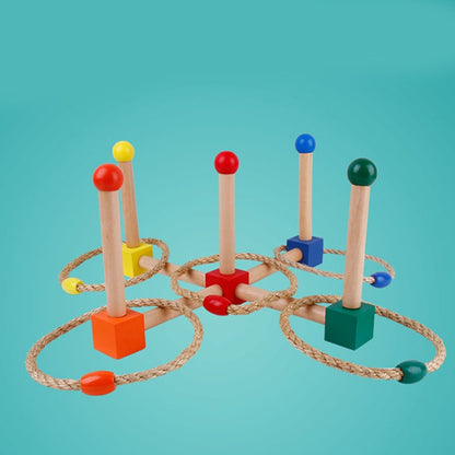 Kids Wooden Ring Toss Game Set with Rope Hoops by HitMyNeed