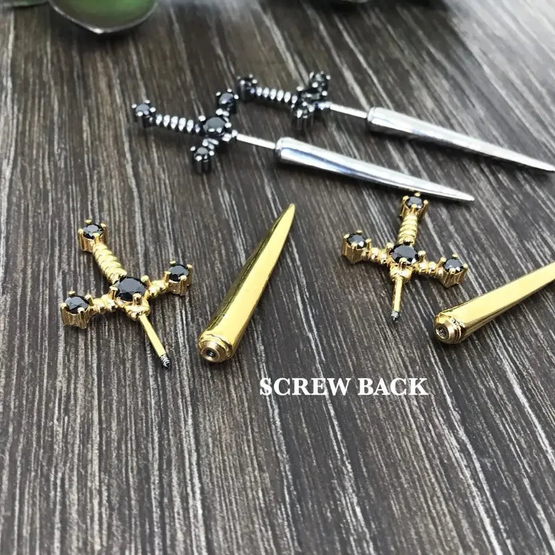Kinitial Gothic Removable Sword Dagger Earrings by HitMyNeed