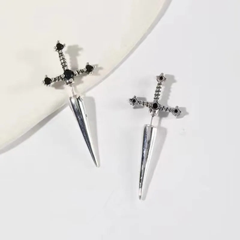 Kinitial Gothic Removable Sword Dagger Earrings silver by HitMyNeed