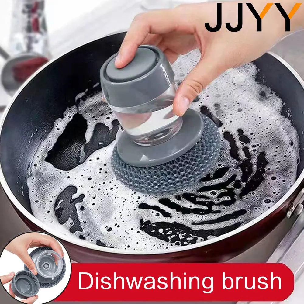 Kitchen Scrubber Brush with Built-In Soap Dispenser by HitMyNeed