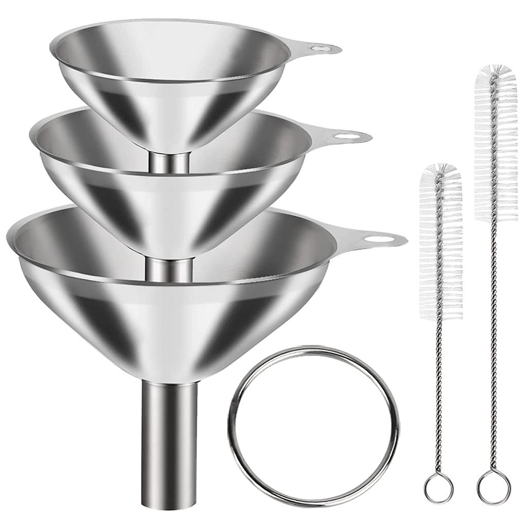Kitchen Stainless Steel Funnel Set with Brushes (6pcs) by HitMyNeed