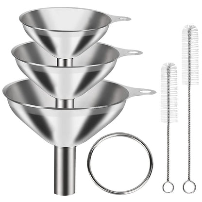 Kitchen Stainless Steel Funnel Set with Brushes (6pcs) by HitMyNeed