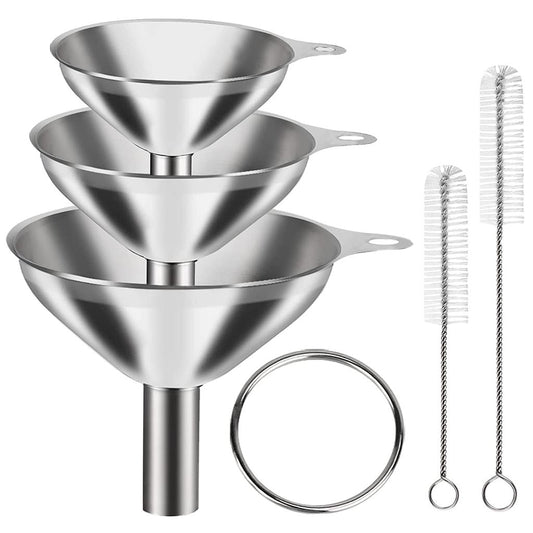 Kitchen Stainless Steel Funnel Set with Brushes (6pcs) by HitMyNeed