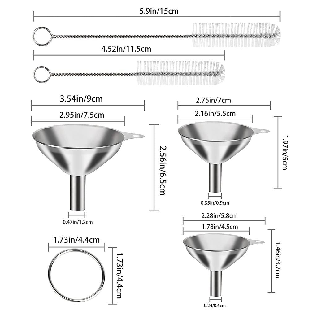 Kitchen Stainless Steel Funnel Set with Brushes (6pcs) by HitMyNeed