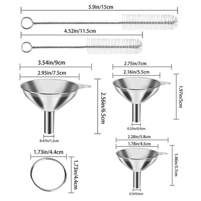 Kitchen Stainless Steel Funnel Set with Brushes (6pcs) by HitMyNeed