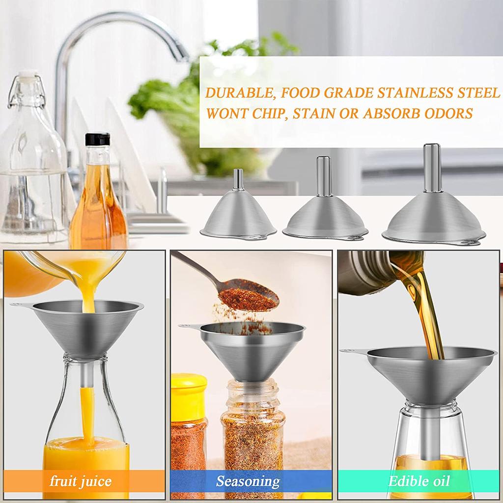 Kitchen Stainless Steel Funnel Set with Brushes (6pcs) by HitMyNeed