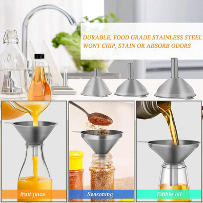 Kitchen Stainless Steel Funnel Set with Brushes (6pcs) by HitMyNeed