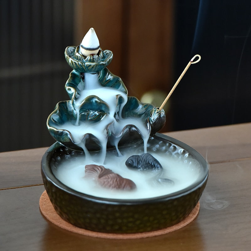 Koi Pond Waterfall Ceramic Incense Burner by HitMyNeed