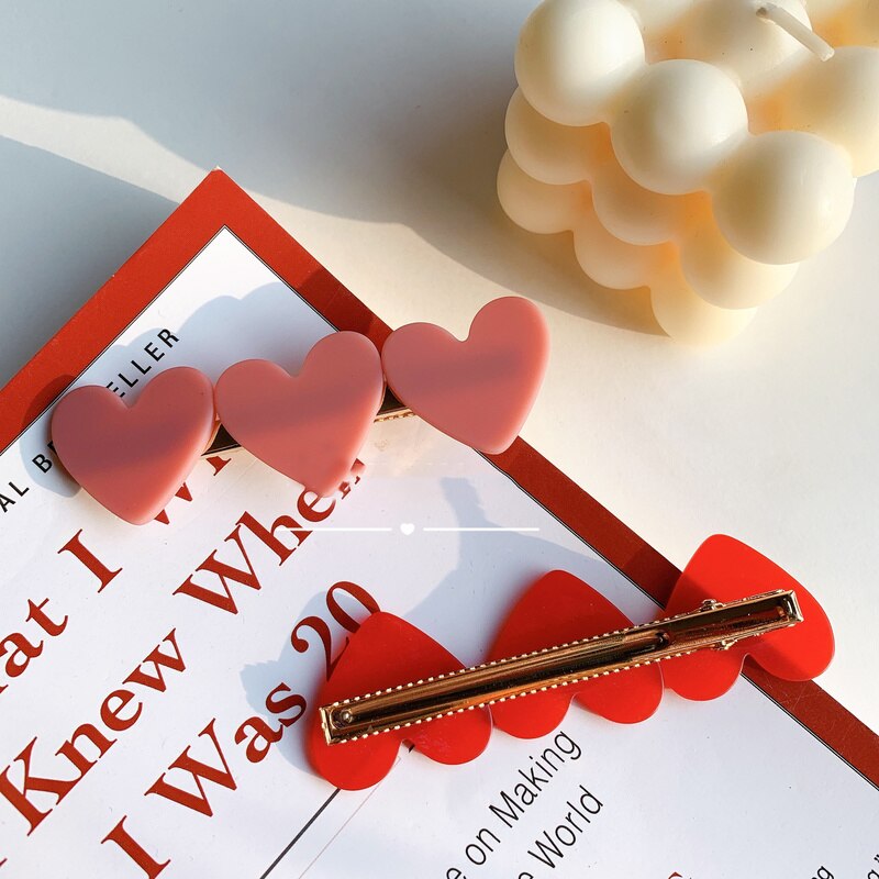 Korean Style Heart Shaped Hair Clips, 2-Pack by HitMyNeed