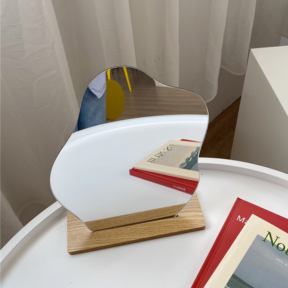 Korean Style Wavy Acrylic Mirror with Wooden Base by HitMyNeed
