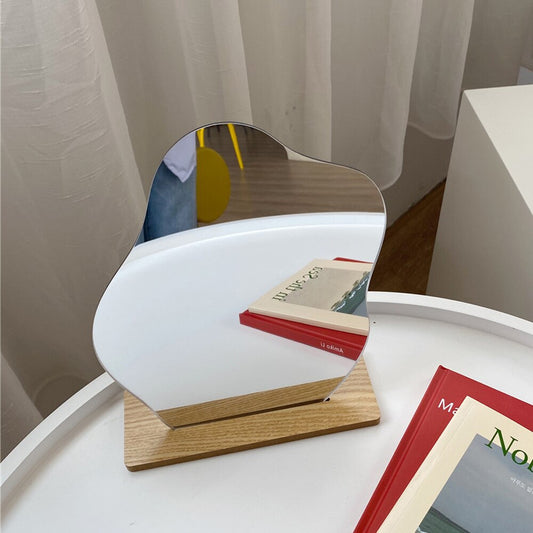 Korean Style Wavy Acrylic Mirror with Wooden Base by HitMyNeed