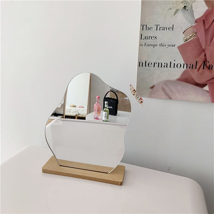 Korean Style Wavy Acrylic Mirror with Wooden Base by HitMyNeed