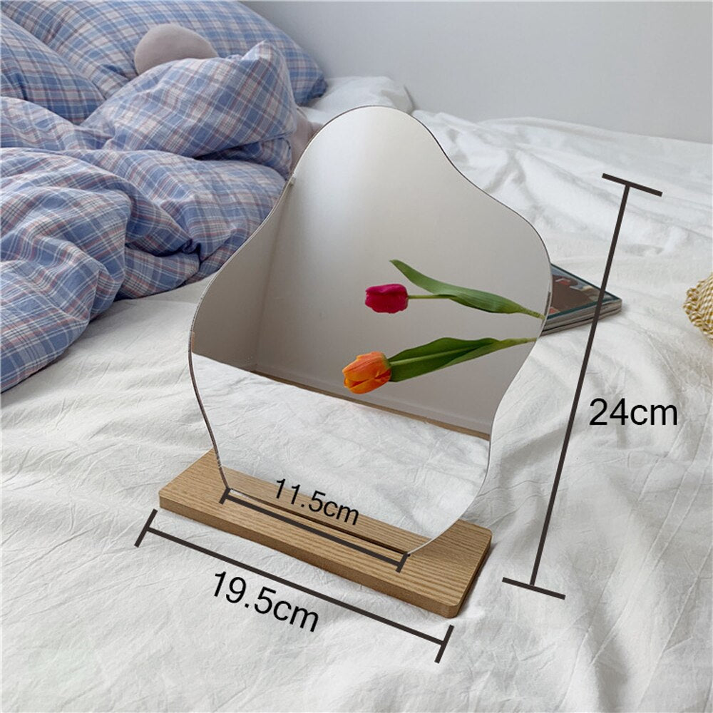 Korean Style Wavy Acrylic Mirror with Wooden Base by HitMyNeed