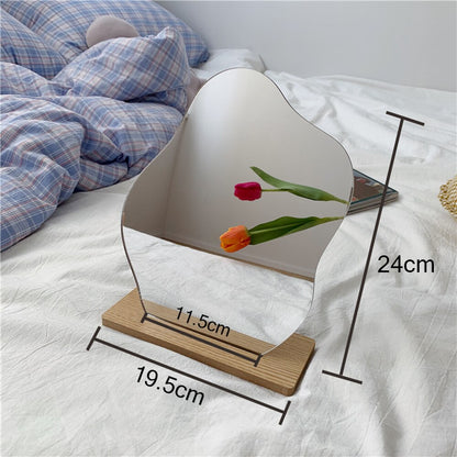 Korean Style Wavy Acrylic Mirror with Wooden Base by HitMyNeed