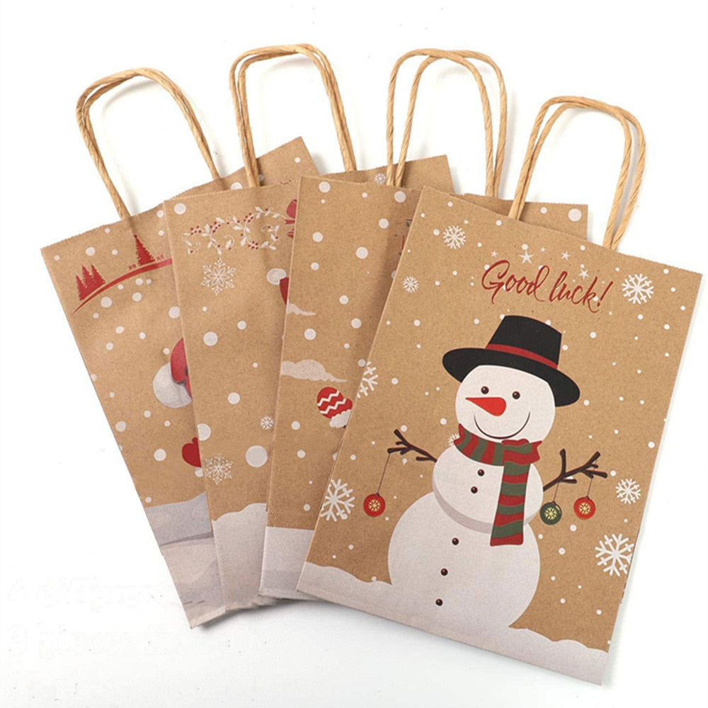 Kraft Paper Holiday Gift Bags with Snowman (12 Pack) by HitMyNeed