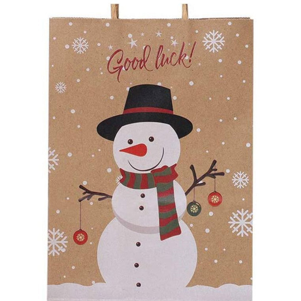 Kraft Paper Holiday Gift Bags with Snowman (12 Pack) by HitMyNeed
