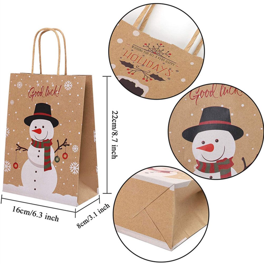 Kraft Paper Holiday Gift Bags with Snowman (12 Pack) by HitMyNeed