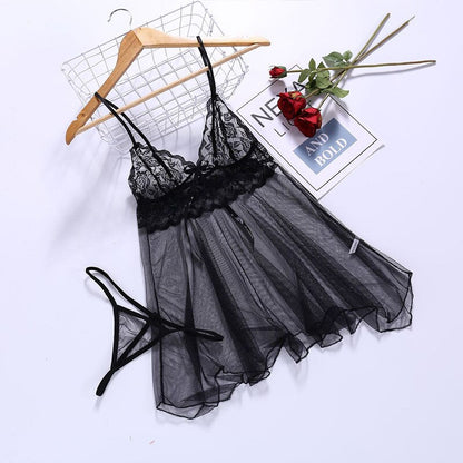 Lace Suspender Nightdress with Front Slit by HitMyNeed