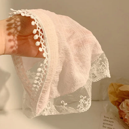 Lace Triangular Hair Scarf & Headband for Women pink by HitMyNeed