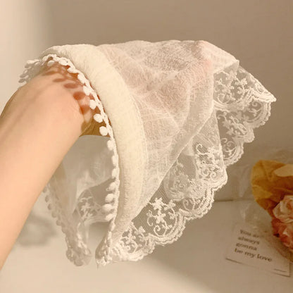 Lace Triangular Hair Scarf & Headband for Women white by HitMyNeed
