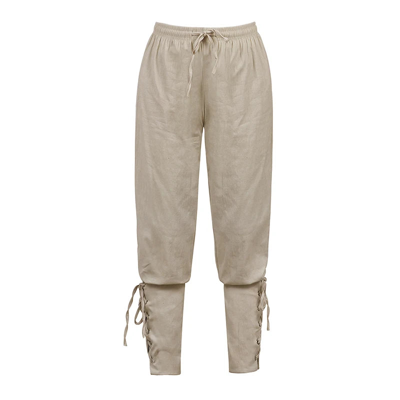 Lace Up Unisex Medieval Pants for Cosplay & Events beige l by HitMyNeed