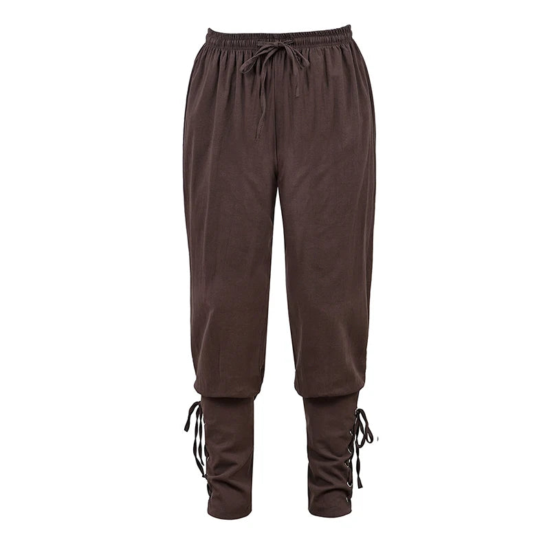 Lace Up Unisex Medieval Pants for Cosplay & Events brown s by HitMyNeed