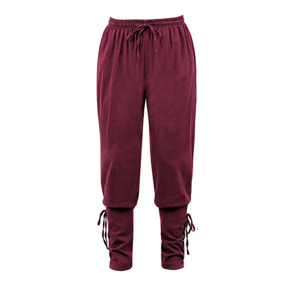 Lace Up Unisex Medieval Pants for Cosplay & Events wine-red xs by HitMyNeed