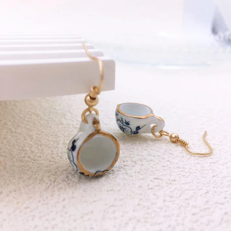 Ladies Blue Floral Teacup Drop Earrings by HitMyNeed
