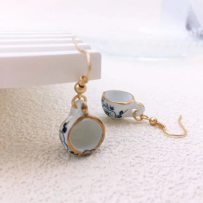 Ladies Blue Floral Teacup Drop Earrings by HitMyNeed