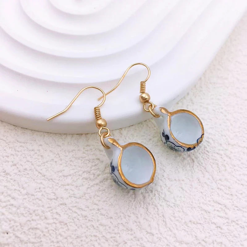 Ladies Blue Floral Teacup Drop Earrings by HitMyNeed