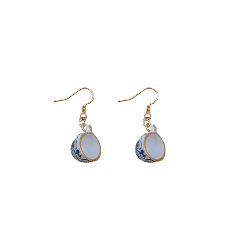 Ladies Blue Floral Teacup Drop Earrings by HitMyNeed
