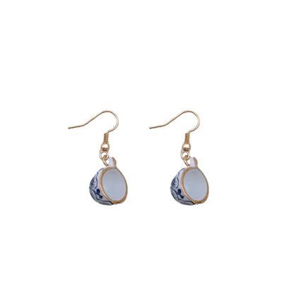 Ladies Blue Floral Teacup Drop Earrings by HitMyNeed