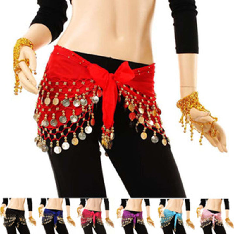 Ladies Chiffon Belly Dance Coin Hip Scarf Skirt by HitMyNeed